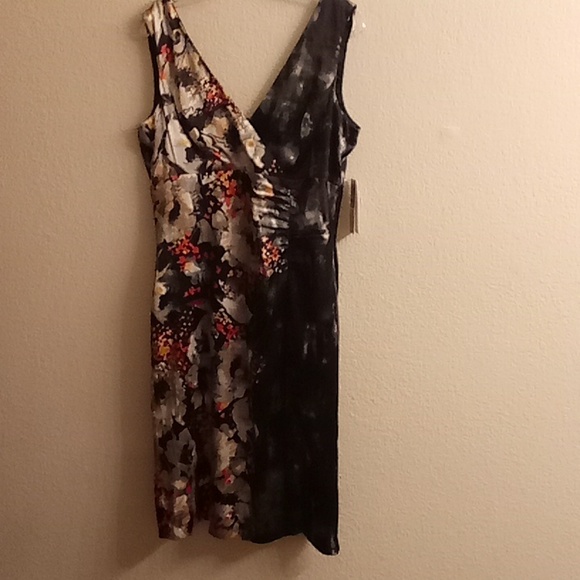 NEW DONNA RICCO NEW YORK Silk Wedding Sz 12 Floral Black-Gray Colors HMBC - Picture 1 of 12